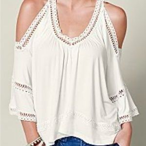 White Laced V Neck Cold
Shoulder Top -Venus
